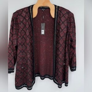 Misook Knit Blazer Chain Sequin Red‎ Black Cardigan Jacket NWT Sz 3X